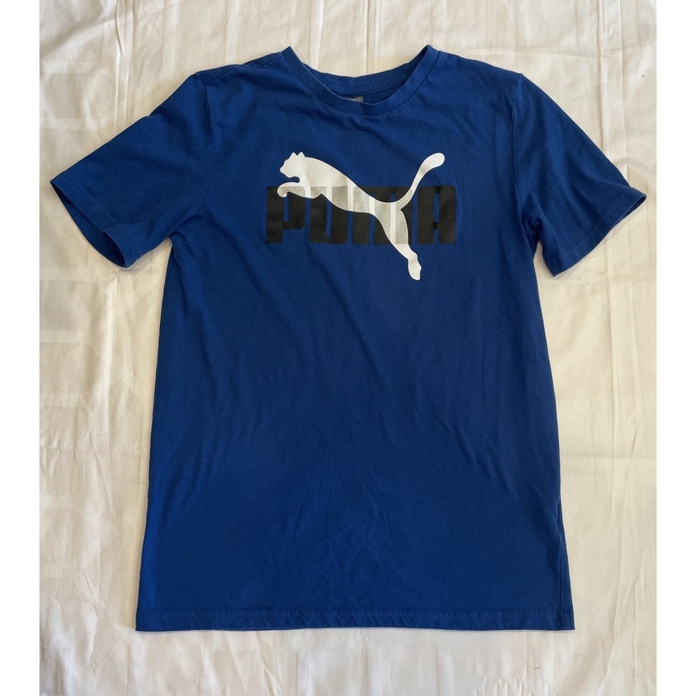 PUMA Activewear T Shirt‎ Youth L (14-16) Royal Blue Casual Word Puma Shape Logo